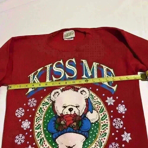 Vintage Kiss Me It’s Christmas Bear Winter Sweatshirt Jumper Oversized Tultex - Picture 5 of 9